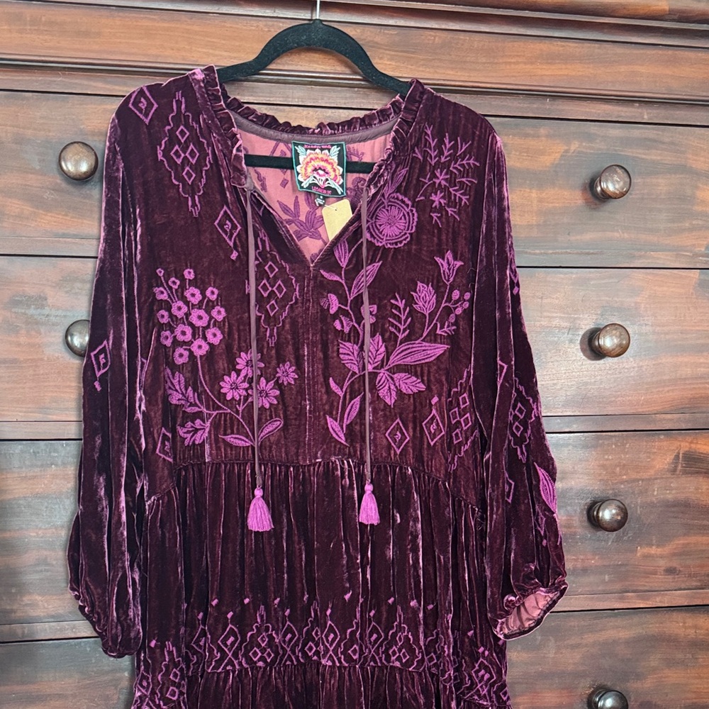 Johnny Was Purple Velvet Dress
